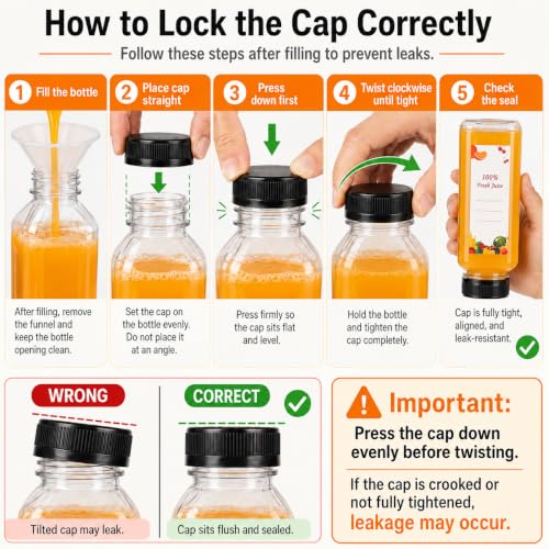 24oz Reusable Juice Bottles Set with Caps Labels Funnel Brush - OBKJJ 80pcs