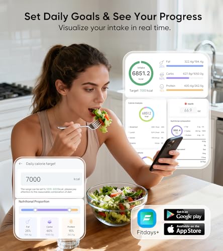 KUAIVO Black Food Scale with Nutritional Calculator, TFT Display, 23 Nutrients