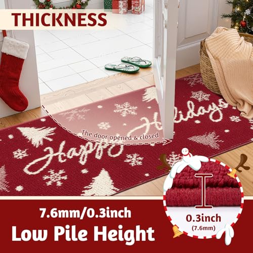 Findosom Christmas Kitchen Rugs Set of 3 Snowflake Snowman Snow Tree 20"x32" + 20"x48" + 20"x59"