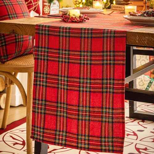 Red Green Plaid Christmas Table Runner, Winter Holiday Table Runners 72 inches Long, Xmas Decorations Indoor Outdoor Farmhouse Home Kitchen Dining Party Decor
