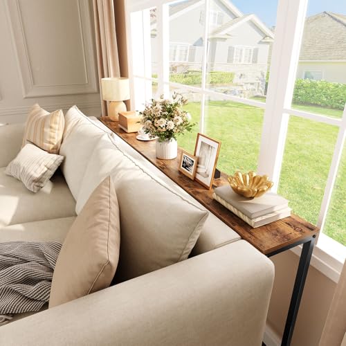 HOOBRO 2 Pack Narrow Console Tables Rustic Brown & Black - 29.5" Entryway & Sofa Tables