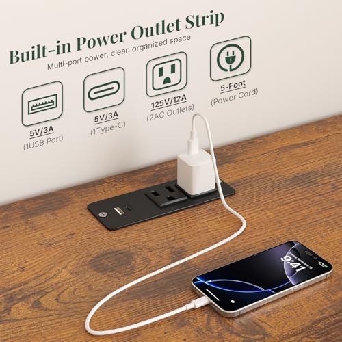HAPPYMONT Brown 43.3 x 11.8 x 30.7 Inch LED TV Stand with Charging Station