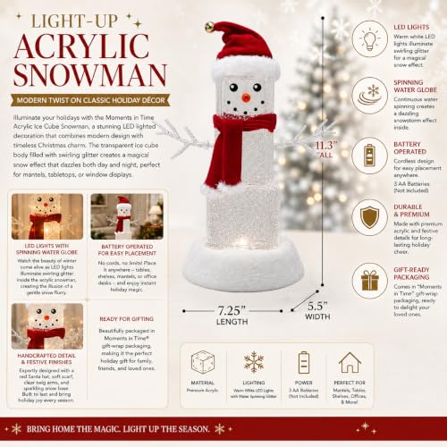 Ice Cube Snowman Snow Globe LED Lighted Spinning Water 11.3in H - 2 Tiers