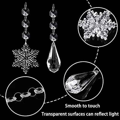 YUJUN 38PCS Christmas Tree Crystal Decorations Winter Snowflakes Christmas Icicle Drops Ornaments Hanging Chandelier Pendants Beads for Xmas Winter New Year Wedding Party Decor