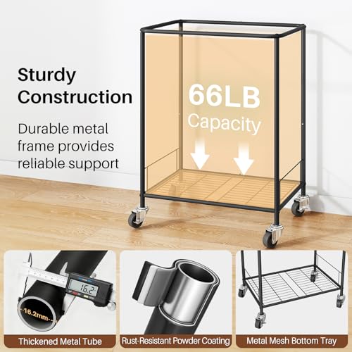 Branwick 170L Large Black Rolling Laundry Basket with Wheels & Removable Bag
