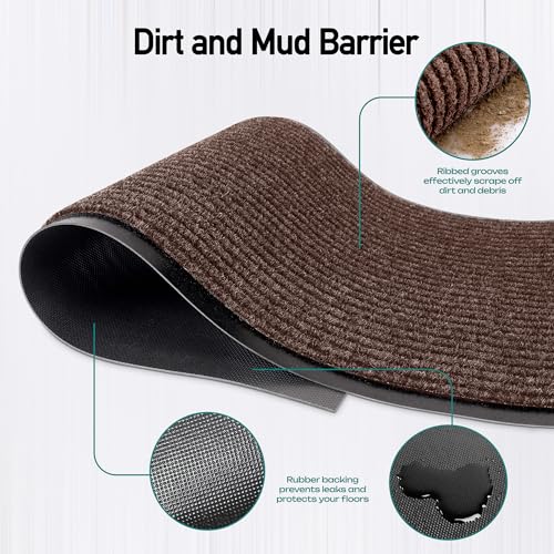 Heavy Duty Rubber Door Mat - Large 4 x 8 Feet Commercial Waterproof Entryway Brown