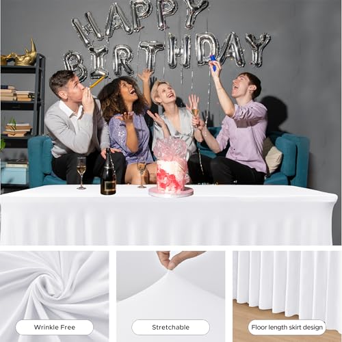 White Spandex Table Skirt for 6ft Rectangular Tables - 2 Pack - White / 30x72 Inch Variation