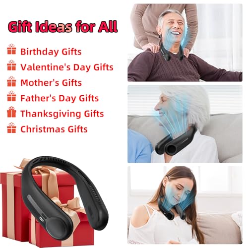 Black Portable Neck Fan, Rechargeable Bladeless Personal Wearable Fan with LED Display
