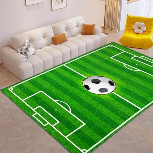 Soccer Field Rug 5x7 ft - Non-Slip Boys Bedroom Decor, Washable Kids Playroom Mat