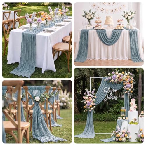 Wokceer 3 Pack Dusty Blue Cheesecloth Table Runners 17x108 Inches for Elegant Table Decor