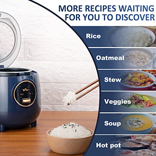 Bear 1.2L Blue Mini Rice Cooker with One-Button Control, Nonstick, Keep Warm