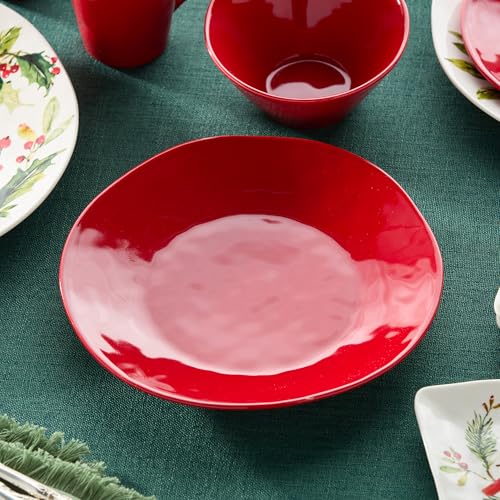 Berry Red Christmas Dinner Plates Set of 4 - Holiday Stoneware Tableware
