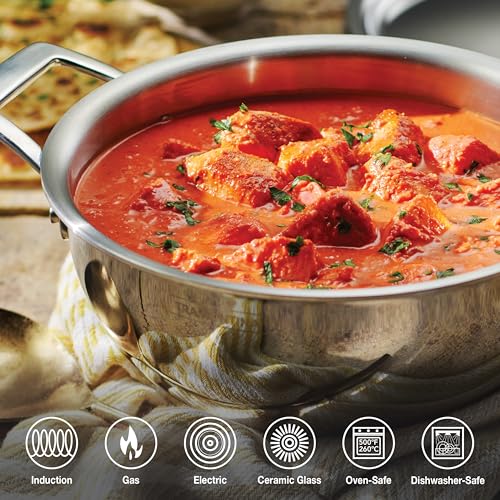 Tramontina Utsava 1.8 Qt Tri-Ply Clad Stainless Steel Kadai with Lid, Uncoated