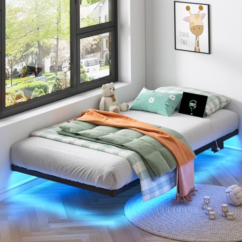Floating Bed Frame Twin with LED Lights and Charging Station - 8 Inch Height