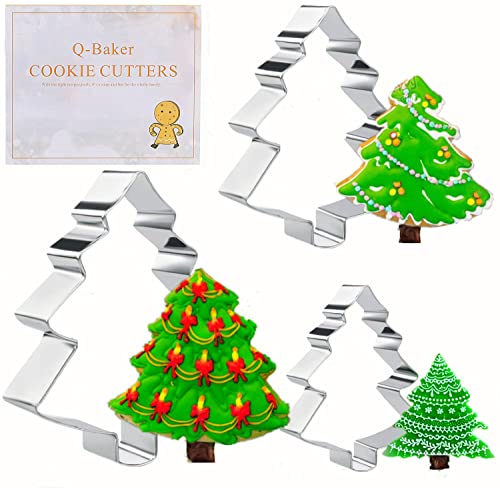 Christmas Tree Cookie Cutter Set (3 Pieces) with Recipe Booklet – Trees Variation – Stainless Steel