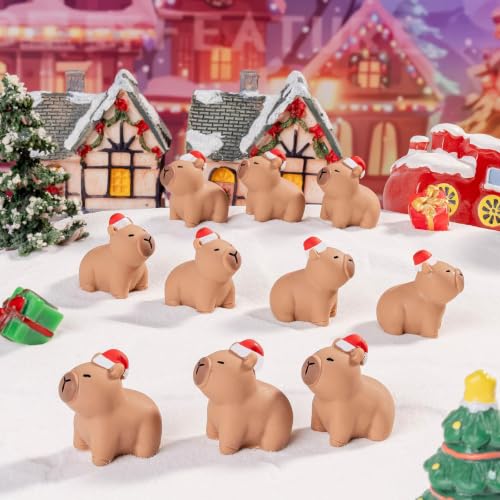 Christmas Capybara Figurines 60pcs - Mini Resin Holiday Decor & Gift Fillers