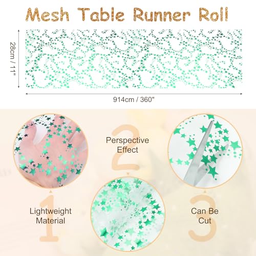 uxcell Green Table Runner Roll 11x30ft Sequin Foil Mesh