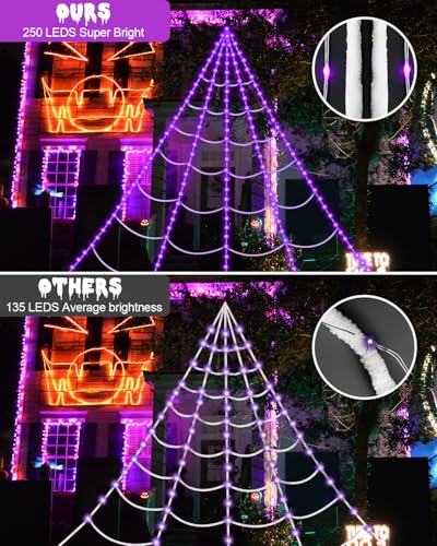 16.4Ft Halloween Spider Web Lights with 8 Modes & Purple LED, Waterproof Outdoor Decor