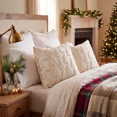 FEHERLO Christmas Tree Throw Pillow Covers 18x18 in Beige, Set of 2 – White Trees Variation