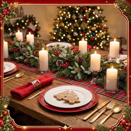 Christmas Charger Plates Set of 6 13-inch Red Beaded Holiday Dinnerware