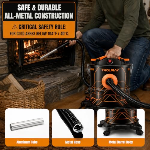 20L Ash Vacuum for Pellet Stoves - 1200W Super-Powered Suction, Metal Canister, HEPA Filter, Safety Protection