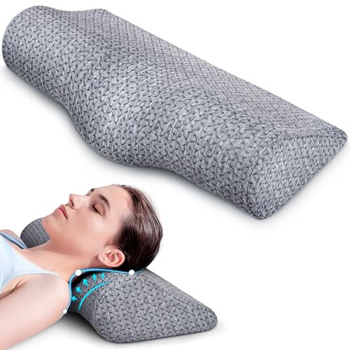 Grey Cervical Neck Pillow for Pain Relief Memory Foam Support - Travel & Office