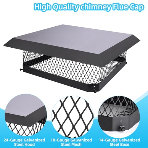 18x18 Inch Chimney Cap Cover for Outside Fireplace - Black Galvanized Steel
