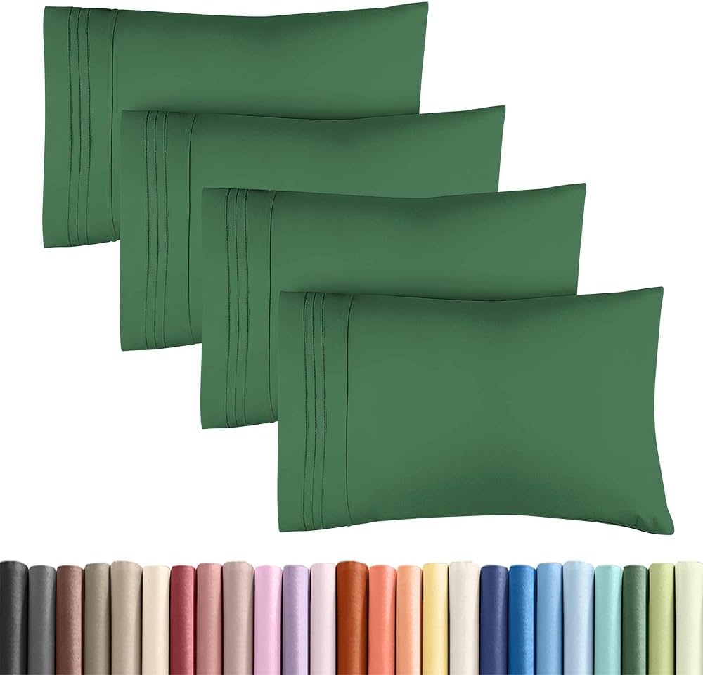 King Standard Pillow Cases - Soft Hotel Quality Covers | Comfy Machine Washable 4-Piece Set - Emerald Green