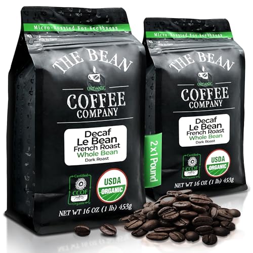 Decaf French Roast Organic Coffee Beans - 2 Pack of 1 lb - Dark Roast