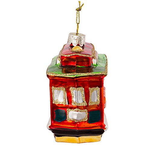 Kurt Adler Glass San Francisco Cable Car Ornament - Holiday Decor, 6 Inches