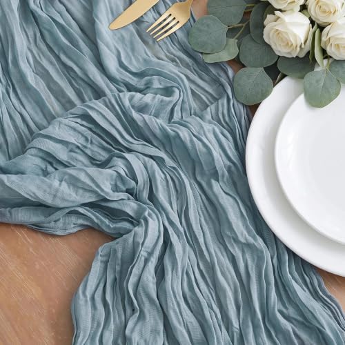 Wokceer 3 Pack Dusty Blue Cheesecloth Table Runners 17x108 Inches for Elegant Table Decor