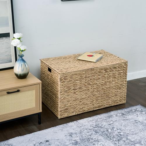 Water Hyacinth Storage Basket with Lid - 160L Natural Wicker Container with Handles