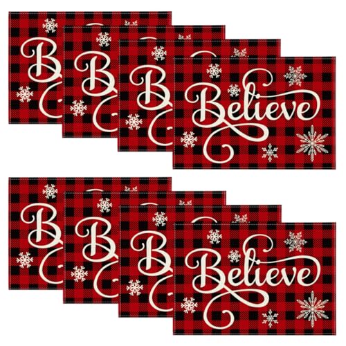 Artoid Mode 12 x 18 Inch Buffalo Plaid Placemats Set of 8 – Red/Black Washable Linen-like