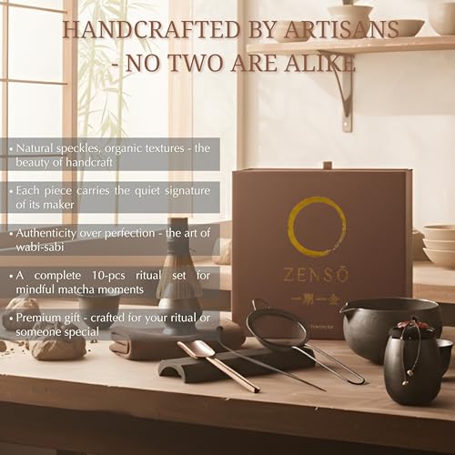 Matcha Tea Ceremony Set with Whisk, Bowl, Canister & Accessories - 10 Pieces
