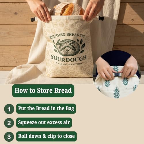 Reusable Beeswax Bread Bags Set for Sourdough & Homemade Loaves - XL Cotton, Food Safe, Zero Waste