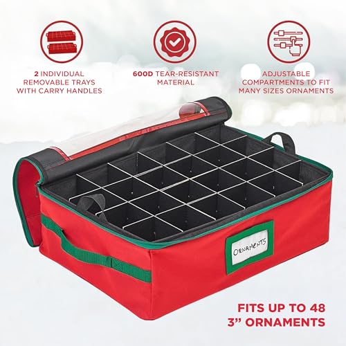 HOLDN’ STORAGE Christmas Ornament Storage Box with Dividers - Fits 48 Ornaments - Red, 48 - Holiday Ornaments