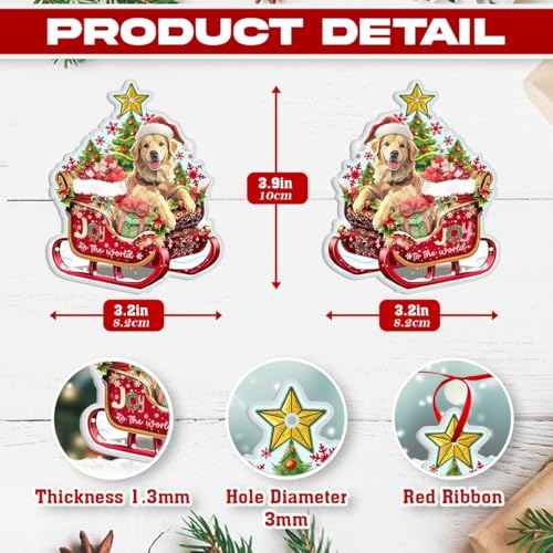 Golden Retriever Christmas Ornament for Golden Retriever Lovers - Christmas Decor 2024 for Golden Retriever Lovers - Golden Dog Aluminum Ornaments (NOT 3D) for Christmas Tree
