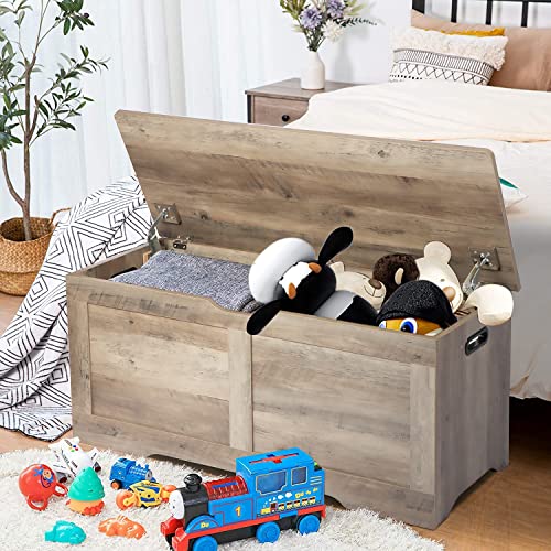 Grey Wooden Storage Chest with Lift Top – 39.4" Large Toy & Blanket Storage Bench