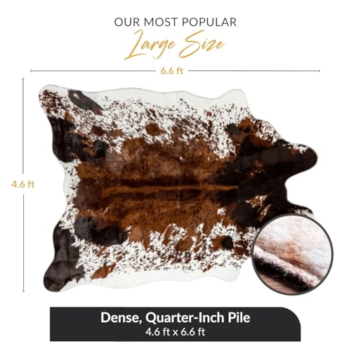 NativeSkins Brown Faux Cowhide Rug 4'7"x6'7" Semicircular Washable Non-Shedding