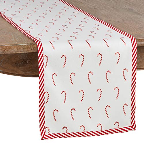 SARO LIFESTYLE Peppermint Candy Cane Table Runner 16x54 Red Holiday Decor