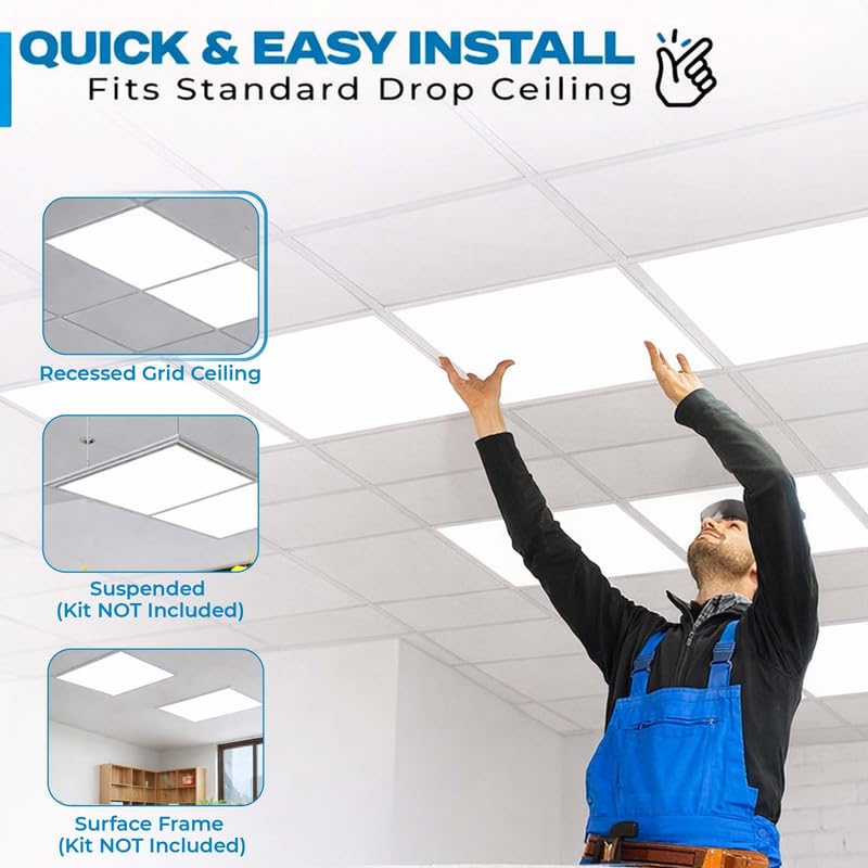 GoToLed 2x2 FT LED Flat Panel Lights 4 Pack, Dimmable Recessed Ceiling Fixtures