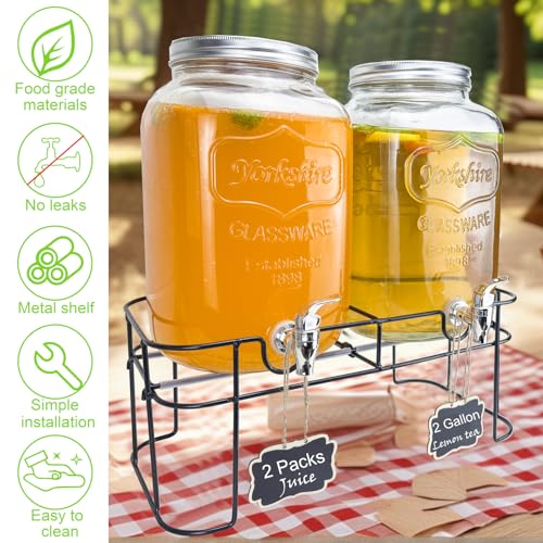 2 Gallon Double Glass Beverage Dispenser with Stand - Ideal for Parties & BBQs