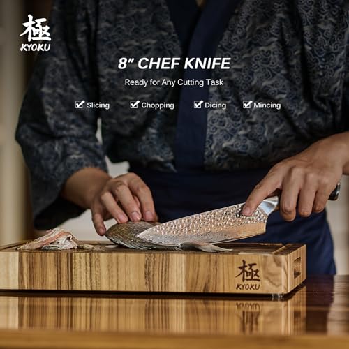KYOKU 8-Inch Japanese Damascus Chef Knife - VG10 Steel, Sheath & Case