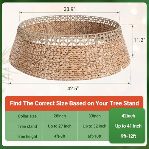 Natural 42 Inch Wicker Christmas Tree Collar - Rustic Rattan Xmas Skirt