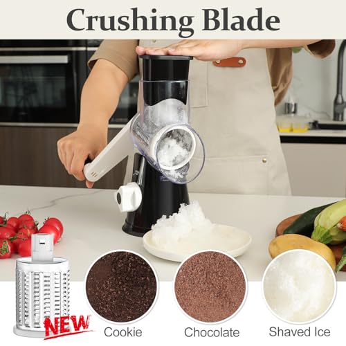 Cambom Rotary Cheese Grater Hand Crank with 5 Blades - Black
