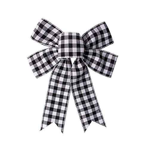 Black White Buffalo Plaid Bow Christmas Wreath Holiday Bowknot DIY Crafts Ornaments for Christmas Tree Topper Wedding Party Decorations, 10x12.6 in