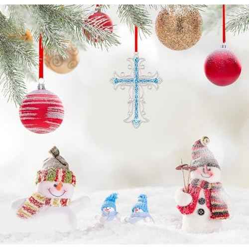 FaCraft Metal Cross Christian Christmas Ornaments 2025 Religious Cross Ornaments for Christmas Tree Decorations Nativity Ornament Keepsake Xmas Gifts for Women Girls Mom Friends Family