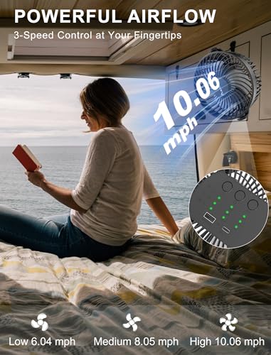 Magnetic Cruise Ship Approved Portable Fan with 12000mAh Battery - Black