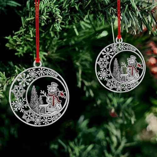 2025 Christmas Ornaments, Pewter Christmas Tree Ornament with Red Rope Gorgeous Hanging Craft Decoration for Xmas Holiday House Party Decor