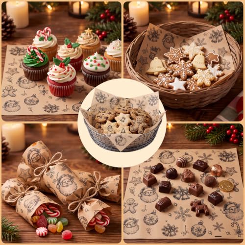 FoldTier Christmas Kraft Wax Paper Sheets - Santa Claus, Khaki, 100 Pack